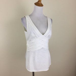 BOSTON PROPER Ivory Pleated Waist V Neck Sleeveless Top
